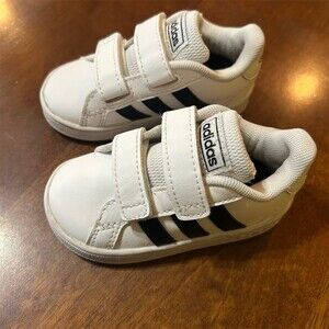 adidas Grand Court Toddler Sneakers White/Black Hook & Loop Size 5K